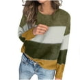 thumbnail image 1 of Womens 2025 Color Block Sweater Plus Size Long Sleeve Crewneck Knitted Casual Loose Fall Winter Pullover Tunic Tops,Green,S, 1 of 5
