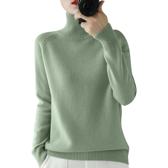 Womens 2024 Fall Winter Long Sleeve Knit Sweater Slim Fit Turtleneck Top Casual Lightweight Cotton Pullover Sweaters