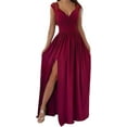 thumbnail image 1 of Womens 2024 Formal Dresses Wrap V-Neck Ruched Sexy Bridesmaid Wedding Guest Maxi Dresses, 1 of 10