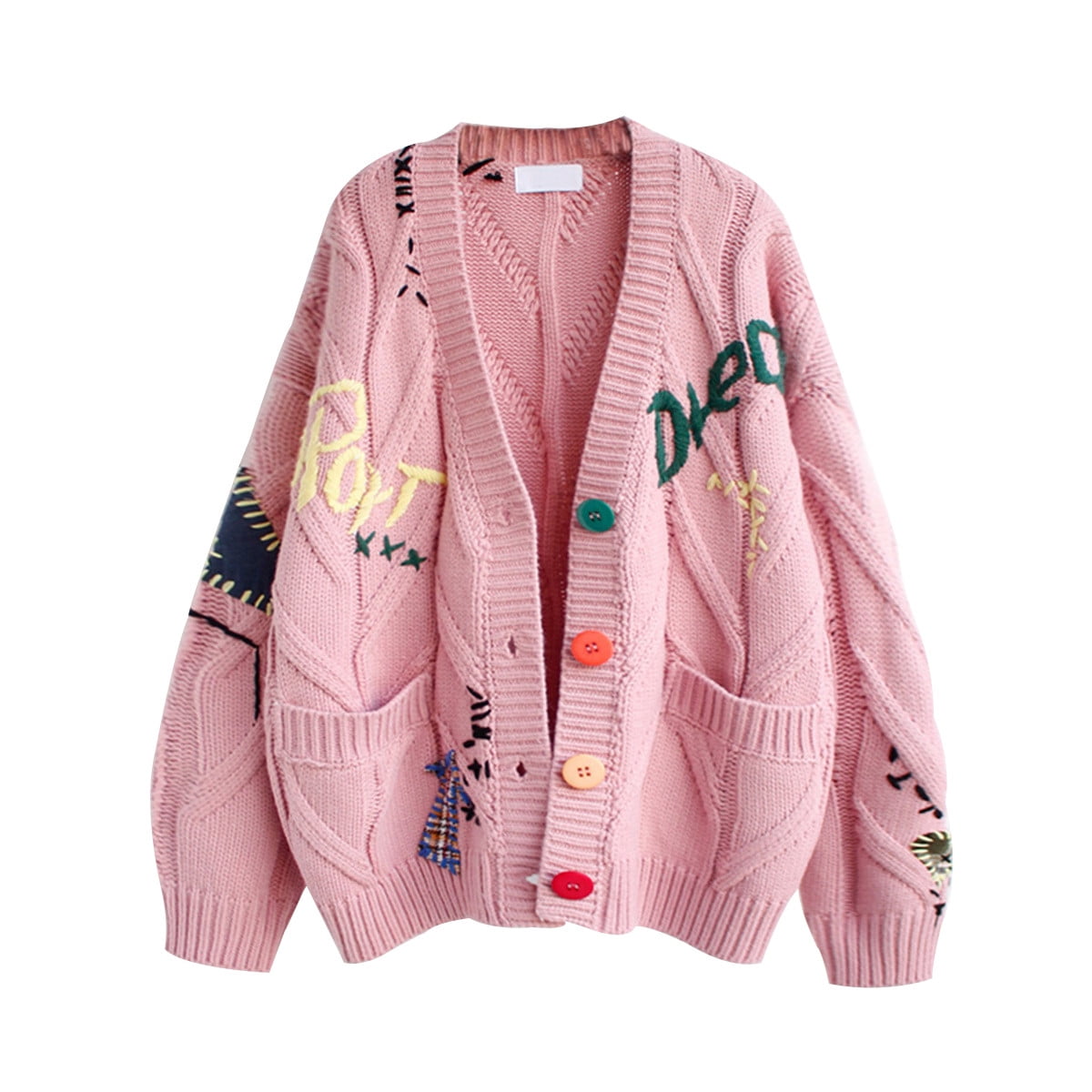 Womens 2024 Knit Loose Sweater Cardigans Button Up Colorful