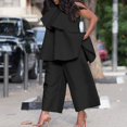 thumbnail image 1 of Womens 2024 Loose 2 Piece Outfits Off Shoulder Solid Long Sleeve Ruffle Top Casual Wide Leg Pants Set Dressy Pants Suits Light Skirt Suit Women's Dress Pants Tall plus Size Snow Bibs for Women, 1 of 3