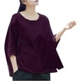 thumbnail image 1 of Womens 2024 Plus Size Linen Tops Summer Breathable 3/4 Sleeve Beach Shirts Trendy Comfort Tunic Tops Crew Neck Blouses, 1 of 3