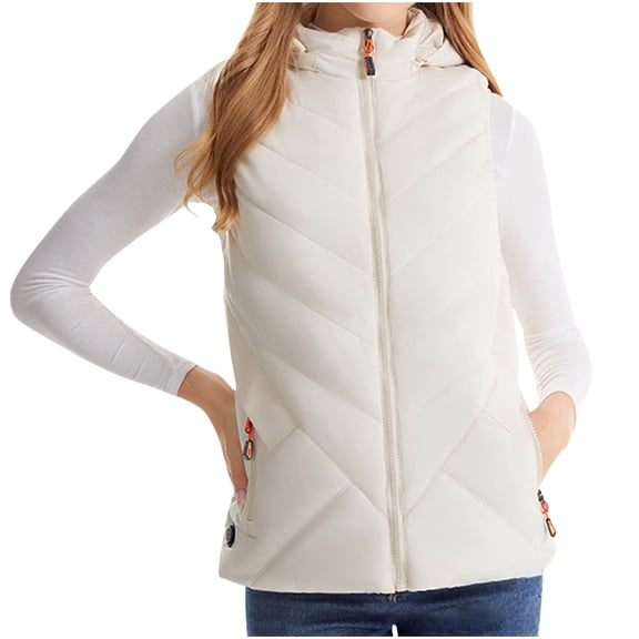 Womens 2024 Solid Vest Color Electric Heating Warm Electric Heating Sleeveless Jacket Zip Up Stand-Up Collar Tank Coat White XXXL