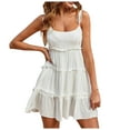 thumbnail image 1 of Womens 2024 Summer Mini Dress Boho Flowy Skater Dresses Short Sleeveless Ruffle Spaghetti Strap Dress, 1 of 6