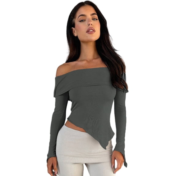 Womens 2024 Summer Off The Shoulder Crop Tops Sleeveless One Shoulder Ruched Asymmetrical Y2K Going Out Tank Top X-Small Gray