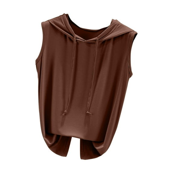 Womens 2024 Summer Sleeveless Hoodies Casual Solid Soft Modal T-Shirts Loose Fit Pullover Drawstring Tank Tops