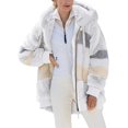 thumbnail image 1 of Womens 2024 Winter Fuzzy Fleece Jacket Hooded Color Block Patchwork Cardigan Coats Outerwear with Pockets, 1 of 2