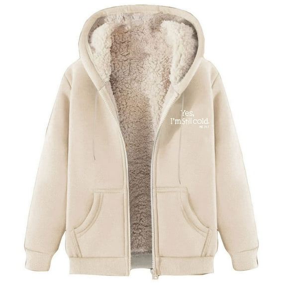 Womens 2025 Winter Hooded Cardigans Jackets Zip Up Long Sleeve Fuzzy Fleece Warm Open Front Coats Outerwear with Pockets,Beige 4,XL