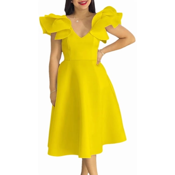 Womens 2025 Casual Cap Sleeve Wrap Mini Dresses Wedding Guest Flowy Ruffle Dress
