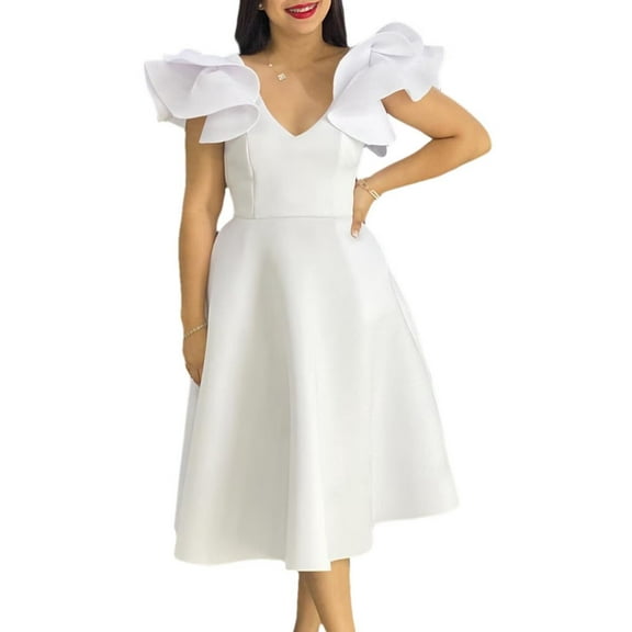 Womens 2025 Casual Cap Sleeve Wrap Mini Dresses Wedding Guest Flowy Ruffle Dress