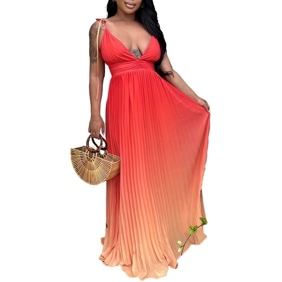 Womens 2025 Casual Gradient Color Sundress Plus Size Summer Beach Maxi Dress