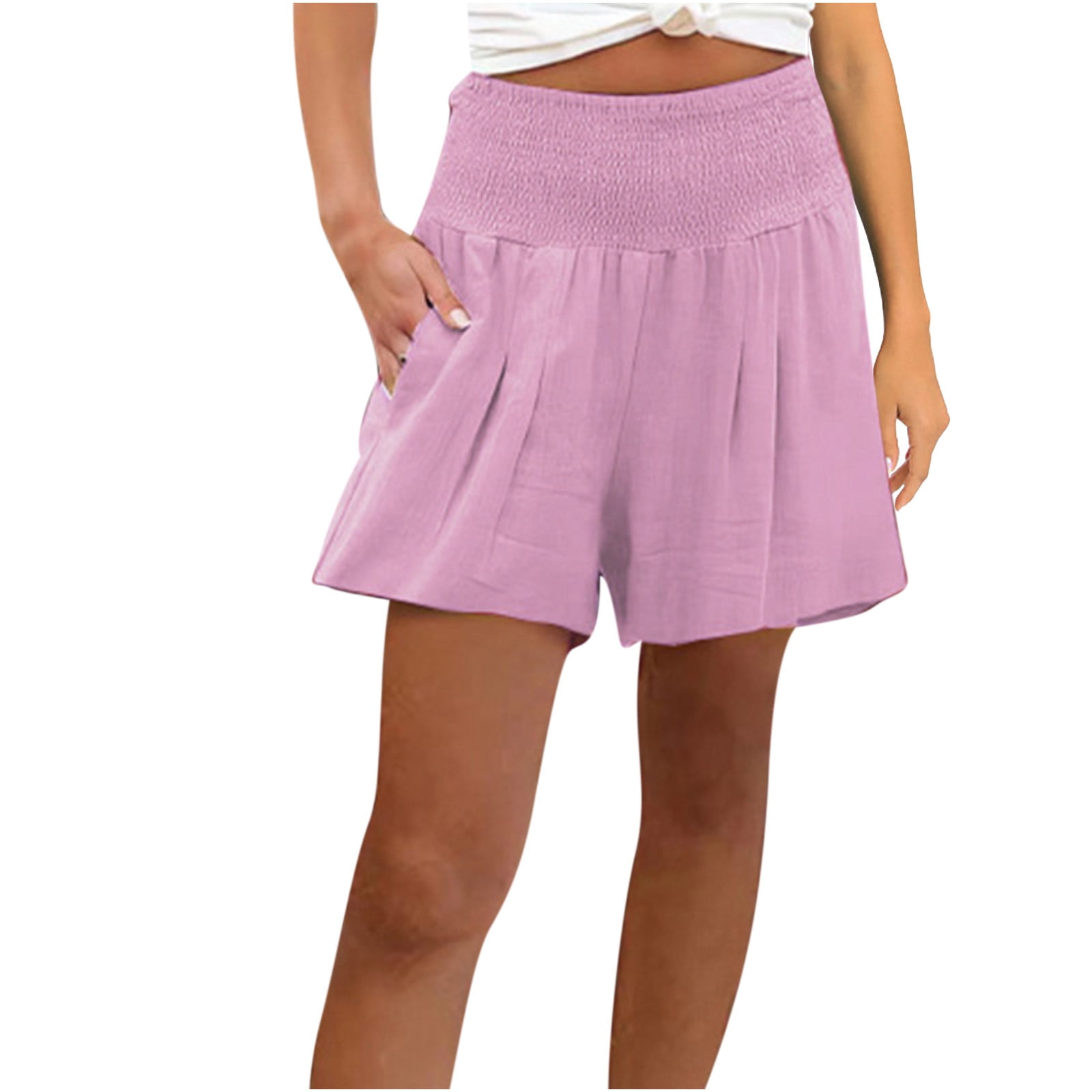 Trending Soft Casual Cotton Lady's Shorts - Women Summer Solid Color High Waist Ruffle Shorts (TBL2)