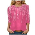 thumbnail image 1 of Womens 2025 Fall 3/4 Sleeve Crew Neck Blouse Fashion Print Casual Loose Fit Shirt Top, 1 of 6