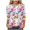 thumbnail image 1 of Womens 2025 Fall 3/4 Sleeve Crew Neck Blouse Fashion Print Casual Loose Fit Shirt Top, 1 of 6