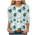 thumbnail image 1 of Womens 2025 Fall 3/4 Sleeve Crew Neck Blouse Fashion Print Casual Loose Fit Shirt Top, 1 of 6