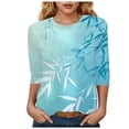 thumbnail image 1 of Womens 2025 Fall 3/4 Sleeve Crew Neck Blouse Fashion Print Casual Loose Fit Shirt Top, 1 of 6
