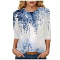 thumbnail image 1 of Womens 2025 Fall 3/4 Sleeve Crew Neck Blouse Fashion Print Casual Loose Fit Shirt Top, 1 of 6