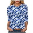 thumbnail image 1 of Womens 2025 Fall 3/4 Sleeve Crew Neck Blouse Fashion Print Casual Loose Fit Shirt Top, 1 of 6
