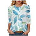 thumbnail image 1 of Womens 2025 Fall 3/4 Sleeve Crew Neck Blouse Fashion Print Casual Loose Fit Shirt Top, 1 of 6