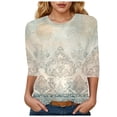 thumbnail image 1 of Womens 2025 Fall 3/4 Sleeve Crew Neck Blouse Fashion Print Casual Loose Fit Shirt Top, 1 of 6
