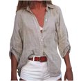 thumbnail image 1 of Womens Fall Button Down Shirts Roll up Long Sleeve V Neck Loose Lightweight Blouses Casual Collared Tees Tops, 1 of 7