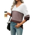thumbnail image 1 of Womens 2025 Fall Casual Long Sleeve Ribbed Knit V Neck Light-Weight Crochet Pullover Sweater Brown Gray XXL, 1 of 7