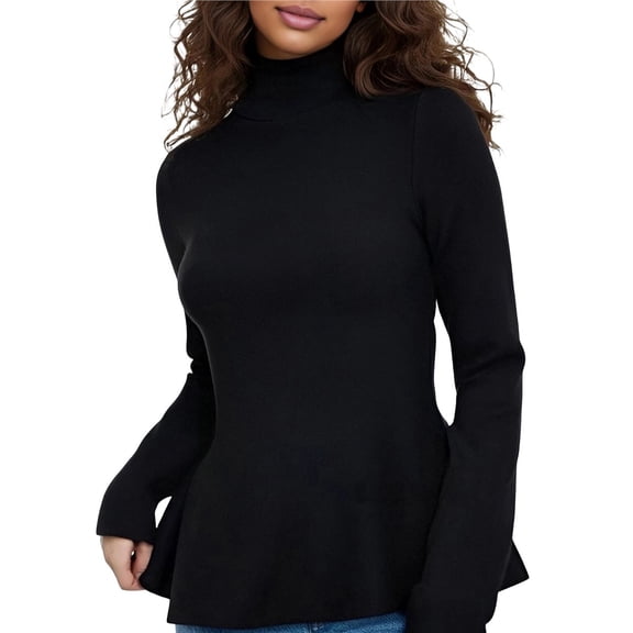 Womens 2025 Fall Fashion Turtlenecks Ruffle Long Sleeve Sweater