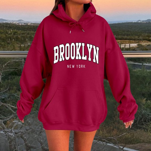 Womens 2025 Fall Hooded Sweatshirts Crew Neck Hoodies Letter Printed Casual Long Sleeve Lightweight Loose Pullover Top