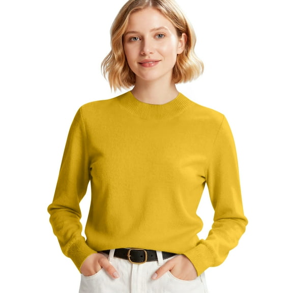 Womens 2025 Fall Sweaters Long Sleeve Tops Classic Crew Neck Pullover Sweaters Loose Dressy Casual Basic Clothes Yellow S