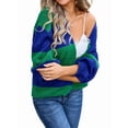 thumbnail image 1 of Womens 2025 Long Sleeve Fall Cropped Cardigan Sweaters Color Block Open Front Casual Loose Knit Outwear Blue XL, 1 of 8