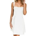 thumbnail image 1 of Womens 2025 Mini Sleeveless Dress Backless Tie Square Neck Short Party Dress Cream White S, 1 of 9