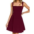thumbnail image 1 of Womens 2025 Mini Sleeveless Dress Backless Tie Square Neck Short Party Dress Wine Red S, 1 of 7