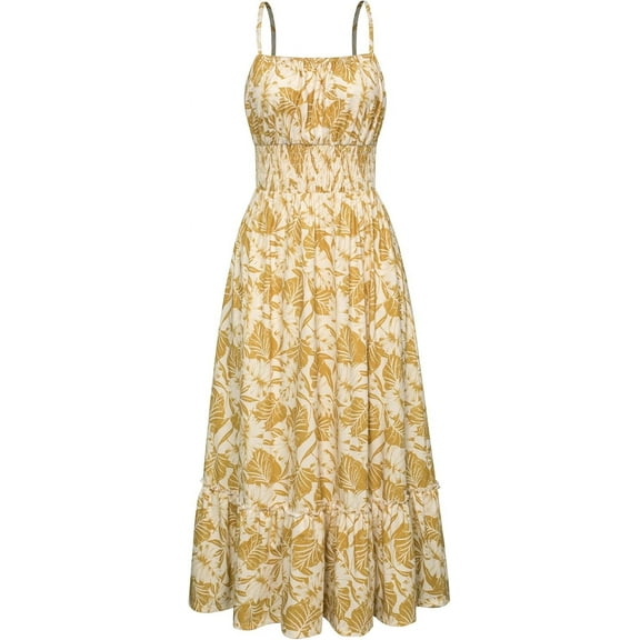 Womens 2025 New Summer Maxi Dress Sleeveless Floral Spaghetti Strap Smocked Boho Beach Long Dress with Pockets