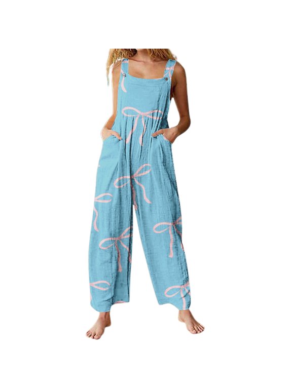Womens 2025 Printed Pocket Jumpsuit, Sleeveless Regular Fit with Stylish Pattern, Versatile for Casual/Formal Occasions