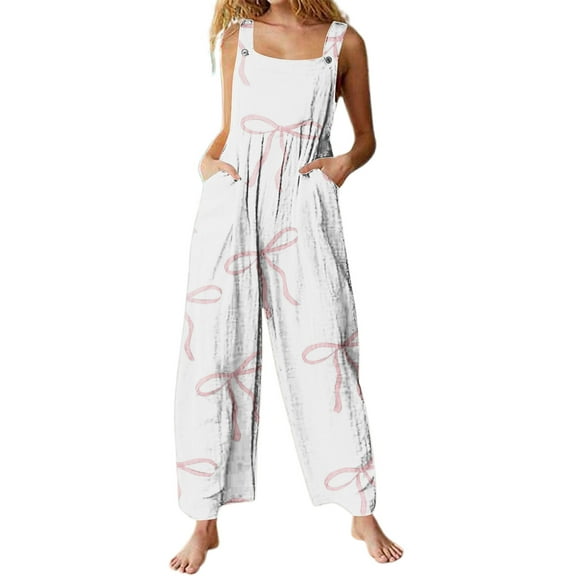 Womens 2025 Printed Pocket Jumpsuit, Sleeveless Regular Fit with Stylish Pattern, Versatile for Casual/Formal Occasions
