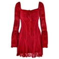 thumbnail image 1 of Womens 2025 Square Neck Dress Long Sleeve Sleeve A-Line Short Mini Dresses Red S, 1 of 6