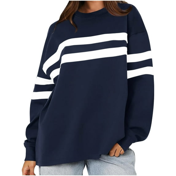 Womens 2025 Striped Oversized Sweatshirt Long Sleeve Drop Shoulder Baggy Y2k Workout Color Block Streetwear Pullover