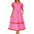 thumbnail image 1 of Womens 2025 Summer Casual Midi Dresses V Neck Flutter Short Sleeve Ruffle Tiered A Line Flowy Beach Long Dress Pink M, 1 of 8