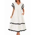 thumbnail image 1 of Womens 2025 Summer Casual Midi Dresses V Neck Flutter Short Sleeve Ruffle Tiered A Line Flowy Beach Long Dress White S, 1 of 8