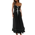 thumbnail image 1 of Womens 2025 Summer Dress Casual Sleeveless Spaghetti Strap RIC Rac Trim Smocked Ruffle Beach Long Maxi Dress Black S, 1 of 9