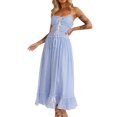 thumbnail image 1 of Womens 2025 Summer Dress Casual Sleeveless Spaghetti Strap RIC Rac Trim Smocked Ruffle Beach Long Maxi Dress Blue S, 1 of 9