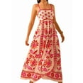 thumbnail image 1 of Womens 2025 Summer Floral Maxi Dress Sleeveless Spaghetti Strap Printed Smocked Boho Beach Long Dress Red XL, 1 of 7