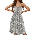 thumbnail image 1 of Womens 2025 Summer Knee Length A-Line Dress Built In Bra Spaghetti Strap Floral Sundresses Smocked Sleeveless Casual Midi Dresses White XXL, 1 of 5
