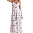 thumbnail image 1 of Womens 2025 Summer Maxi Dress Sleeveless Floral Smocked Boho Beach Long Dress Red L, 1 of 8