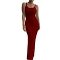 thumbnail image 1 of Womens 2025 Summer Maxi Dress Spaghetti Strap Knit Slip Bodycon Dress Scoop Neck Cocktail Party Long Dresses, 1 of 8