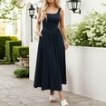 thumbnail image 1 of Womens 2025 Summer Sleeveless Square Neck Sundress Casual Long Flowy A Line Knit Dress Beach Vacation Maxi Dresses Navy S, 1 of 5