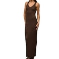 thumbnail image 1 of Womens 2025 Summer Spring V Neck Knit Midi Dress Bodycon Casual Sleeveless Ribbed Sweater Dresses Brown M, 1 of 8