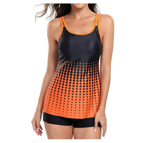 Womens 2025 Tankini Swimsuits Tummy Control Flowy Swimwear Two Piece Bathing Suits Swim Tank Top with Boyshorts Orange Color XL