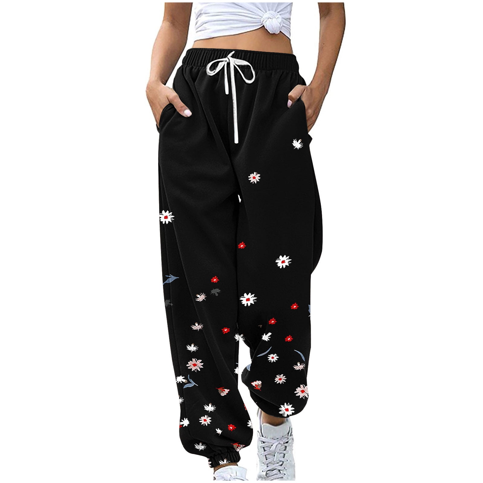 Womens 2025 Trendy Polka Dot Sweatpants Soft Lightweight Joggers Sweatpants Elastic Drawstring Casual Athletic Pants Gym Workout Running Casual Sweatpant with Pockets