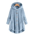 thumbnail image 1 of Womens 2025 Winter Coats Bed Jacket Plus Size Fuzzy Fleece Coat Cozy Button Jacket Polyester Double-Plush Breathable Brushed Inner Layer Roomy Hood Women's Outerwear Jackets & Coats, 1 of 6